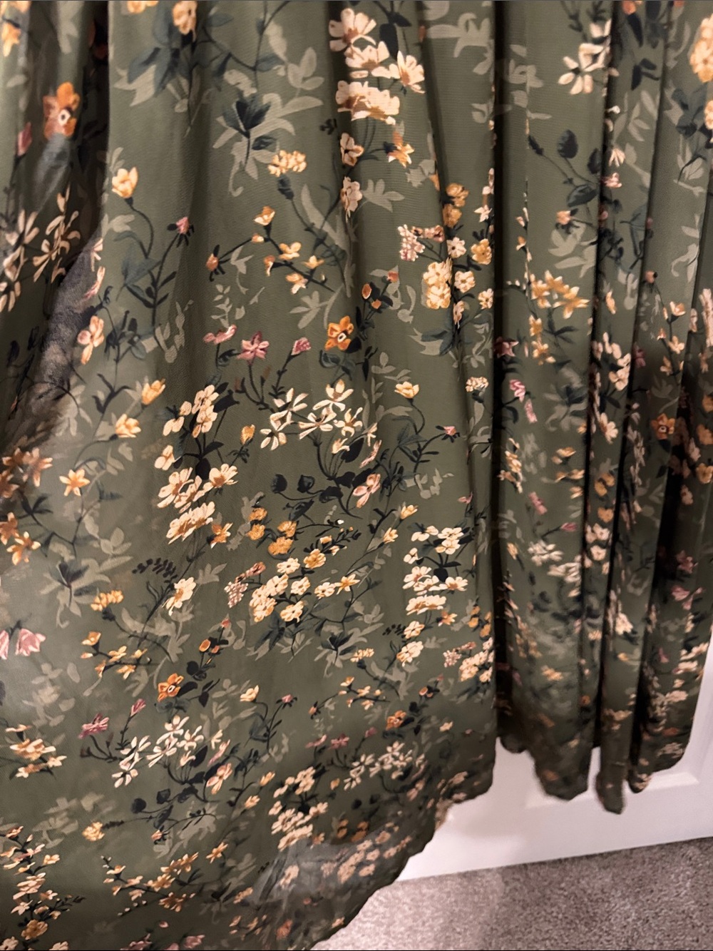 Baltic Born Olive Green Floral Midi Dress with Flutter Sleeves - Picture 7 of 8